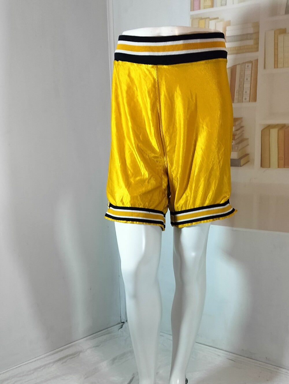 Vintage 80' Men's Yellow Athletic Shorts with Navy & White Trim